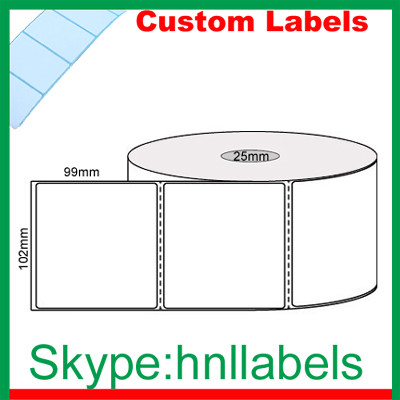 Custom Thermal Label 102mmX99mm/1 Plain D/Thermal Roll Perm, Perfs, 500Lpr, 25mm core
