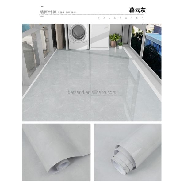 PVC Grey White Marble Floor Stickers 15*92cm Marble Vinyl Tile Stickers