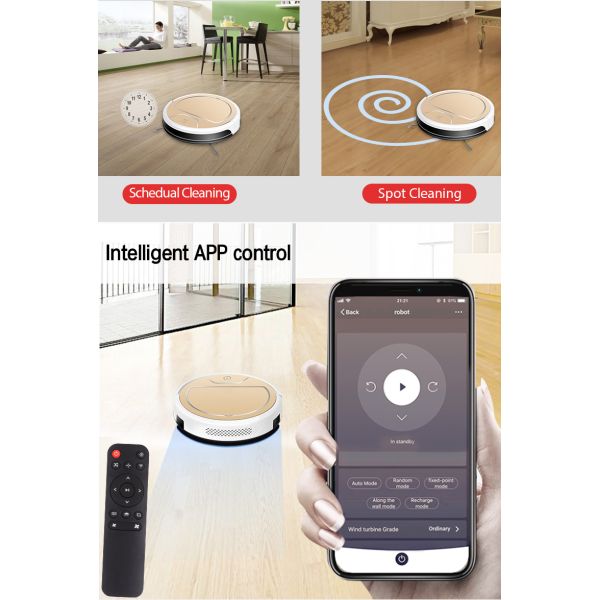 2000PA Automatic Robot Vacuum Cleaner with Mobile APP Control For Thin Carpet and Floor
