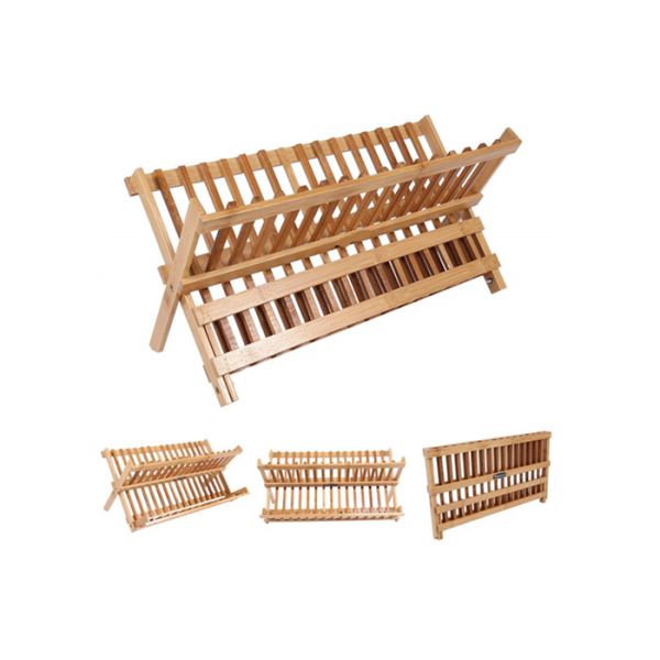 Collapsible Compact Dish Drying Rack Bamboo Wooden Dish Rack Plate Rack