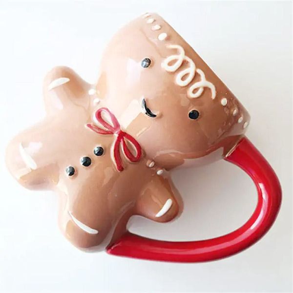 HANDGRIP 3D Cartoon 10OZ Cute Gifts Ceramic Gingerbread Man Coffee Mug for Christmas