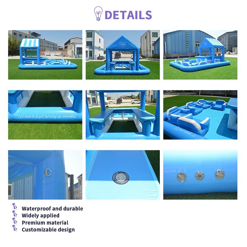 Commercial Inflatable Floating Island Water Bar With Shade Luxury Floating Dock Lounge Platform For Pool Lake Party