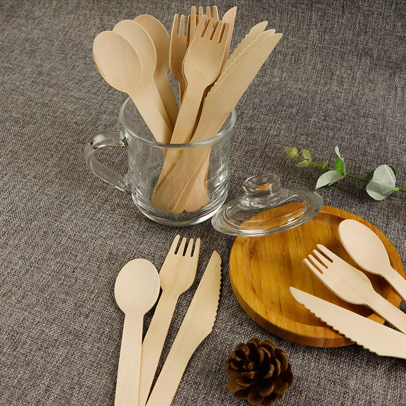 16cm Degradable Wooden Spoon Smooth Disposable Cutlery Set Family Party