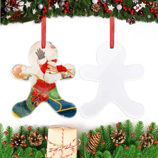 Christmas Gingerbread Man Xmas Tree Hanging Decoration Blanks Glass Sublimation Christmas Ornament