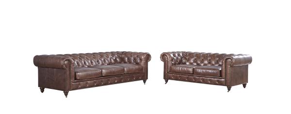 Classic Oil Wax Vintage Dark Brown Leather Sofa Living Room Commercial Furniture