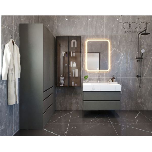 Gabinete de baño de acero inoxidable de acabado gris contemporáneo con solución de almacenamiento múltiple
