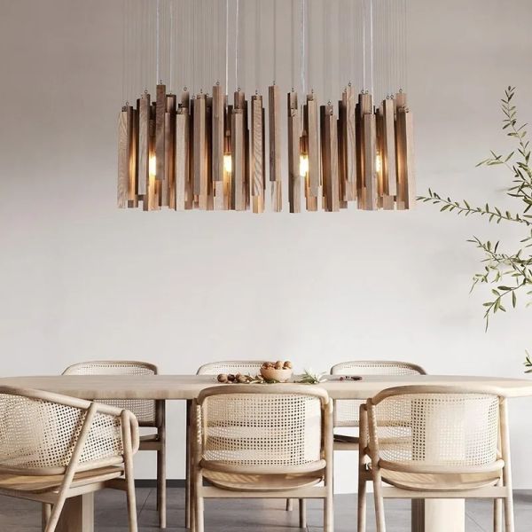 Dining Living Room Farmhouse Kitchen Table Solid Wood Led Pendant Chandelier Lamp Retro Wooden Hanging Chandelier (WH-VP-320)
