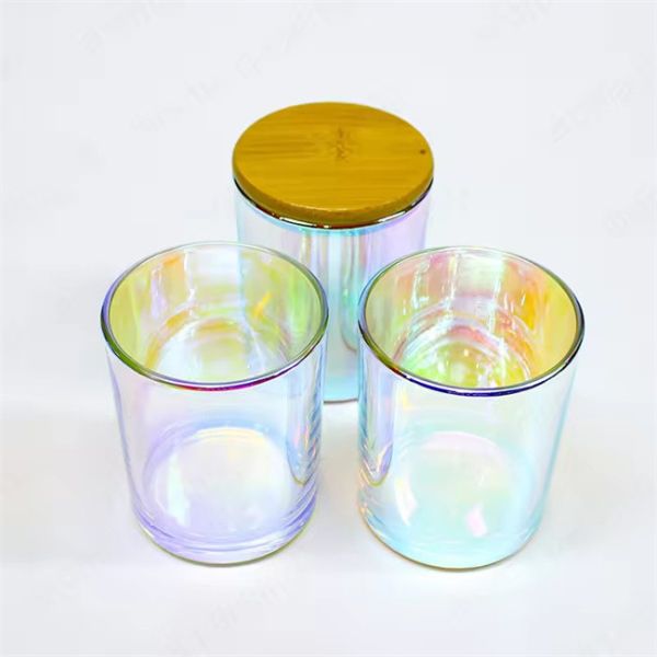 Black White Frosted Double Wall Amber Glass Iridescent Candle Vessel Luxury Rainbow Color Glass
