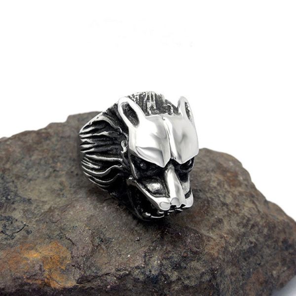 Fashion 925 Silver Plated Stainless Steel Engraved Wolf Vintage Old Ring (SA385)