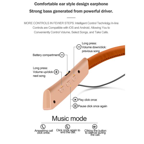 JL Chipset Neckband In Ear Headphones 110mAH Wireless Bluetooth Earphone