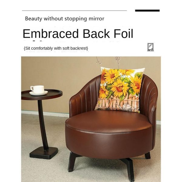 Retro Single Sofa Chair Balcony Leisure Backrest Chair Living Room Salon Comfortable Leather Seat Solid Wood Frame Accent Chair