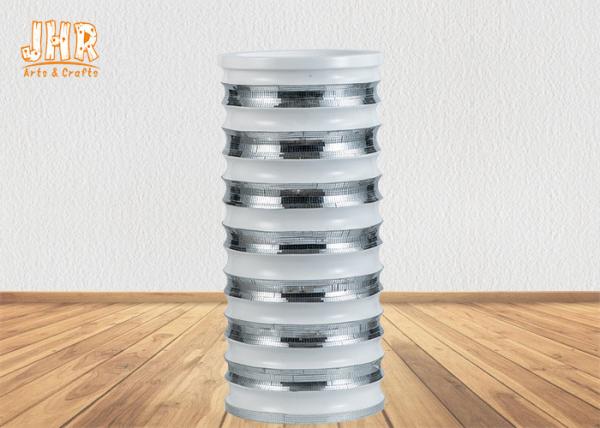 Modern Style Cylinder Fiberglass Flower Pots With Silver Mirror Mosaic Finish