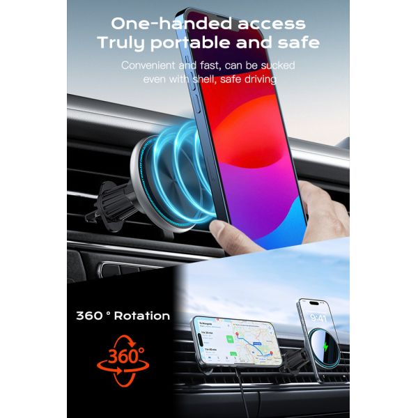 Magnetic Wireless Charging Car Phone Holder With Running Light And Customizable Logo