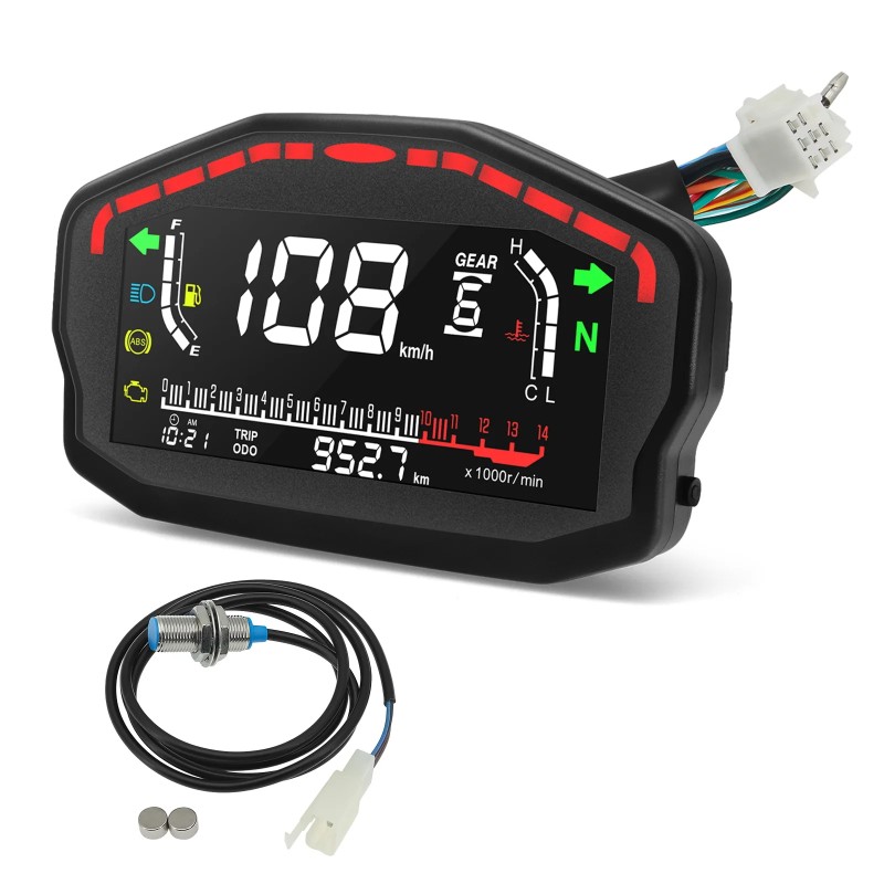 Universal Digital Odometer Tachometer Speedometer Meter for Motorcycle Adjustable Speed Range 1-6 Gears