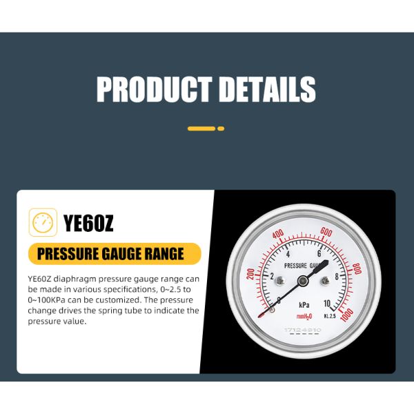 Customized Support OEM 2.5 Inch 65mm Diaphragm Manometer 16kpa Micro Pressure Gauge