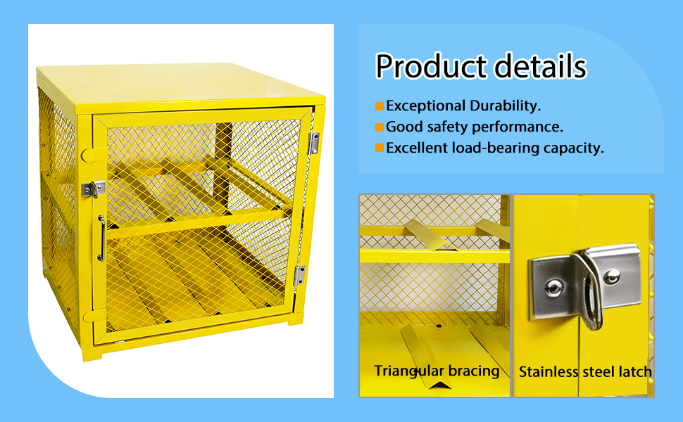 2-Tier Gas Cylinder Storage Cage 120LBS Per Shelf Ventilated Grooved Bracket Safety Mesh Cabinet with Handle