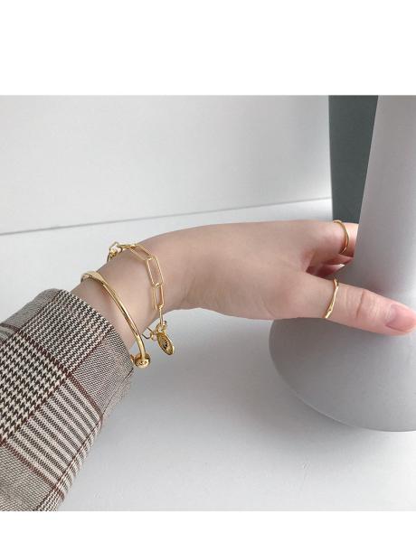 Lanciashow 925 Sterling Silver Cuff Bangle Bracelet Gold Plated Jewelry For Women