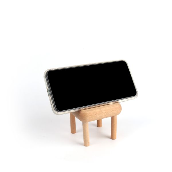 Nueva silla de madera tenedor de teléfono móvil de haya creativo pequeño soporte de taburete de escritorio soporte de teléfono móvil para personas perezosas