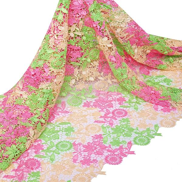 lastest design multicolor embroidered african guipure lace fabric with stone for dress