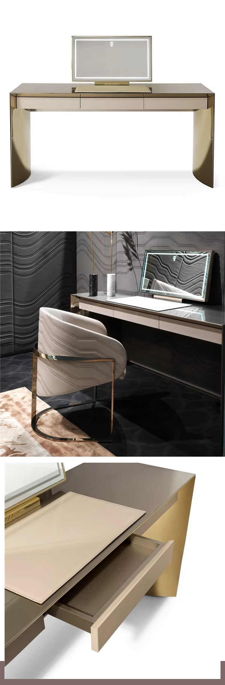 MOYI Furnistyle Modern Vanity Mirrored Dressing Makeup Table