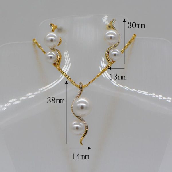 Pearl Trendy luxury crystal Necklace pendant 18K Real Gold Plated Necklace Earrings