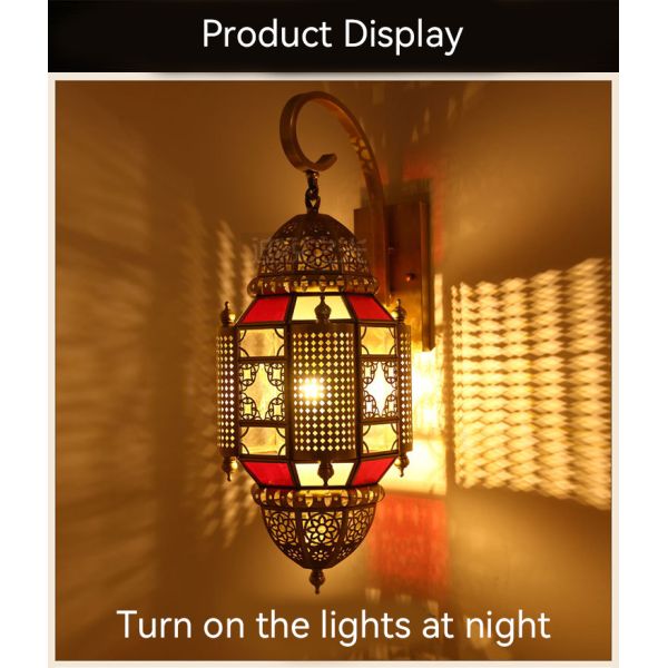 Garden Waterproof Vintage Copper Wall Light With Colored Shade