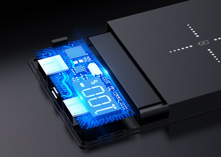 Luxury Temper Glass Dual Port Qi Wireless Charging Power Bank 20000mah Big Capacity