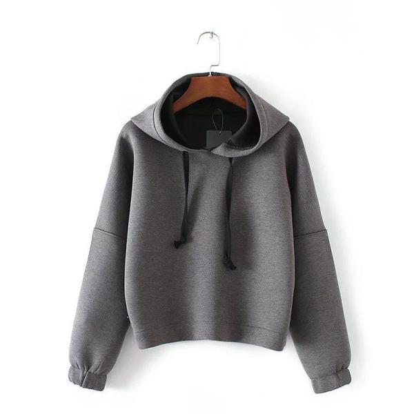 Plaid Sport Slolid Grey Color cropped sweatshirt Hoodie Autumn for Women
