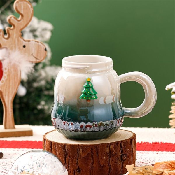 Gradient Color Christmas Ceramic Gift Boxed Mugs 2024 Delicacy Design 6.8cm*11cm 2 Colors