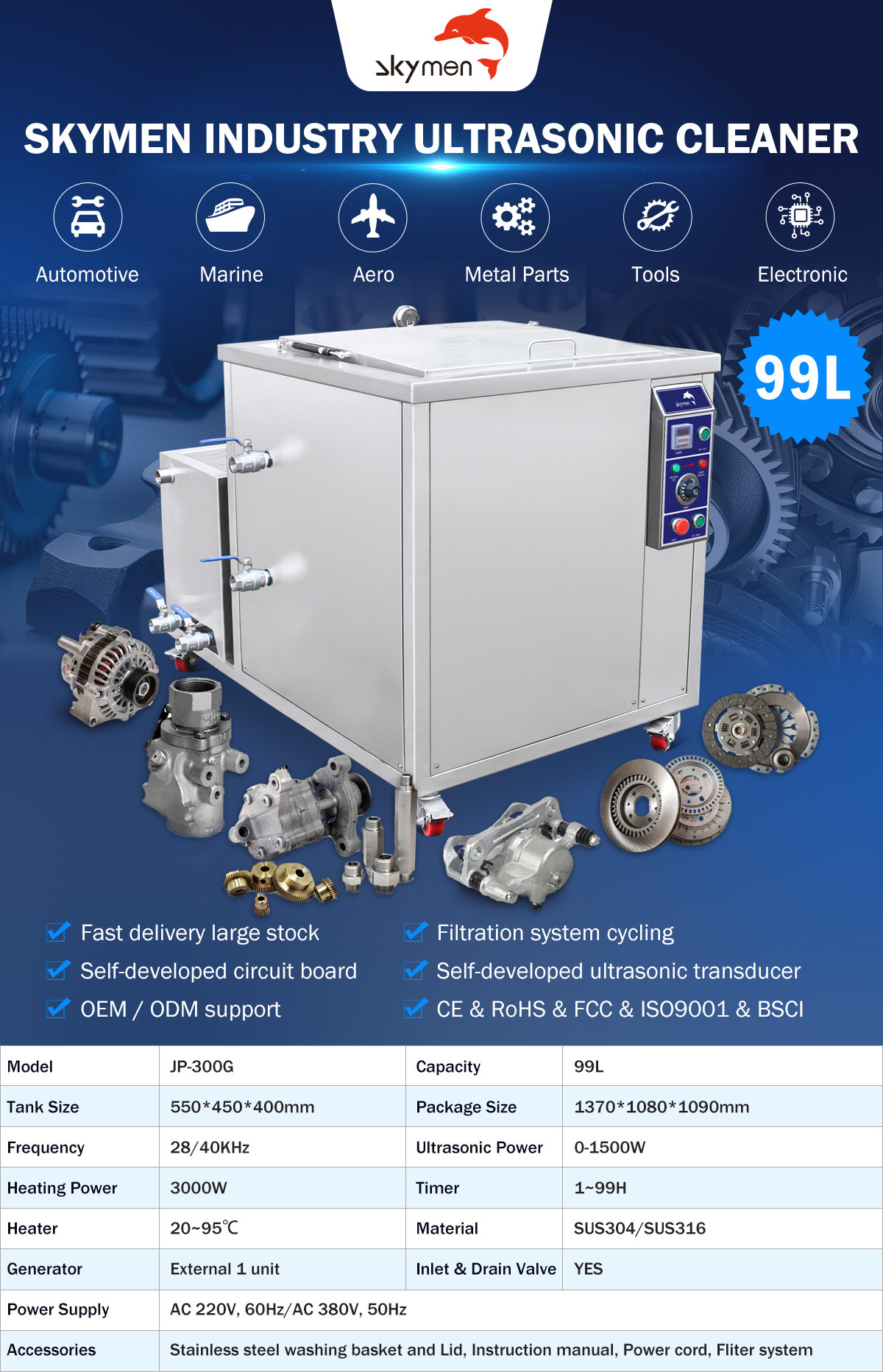 Capacity 1920L Industrial Ultrasonic Cleaner With Drainage Basket