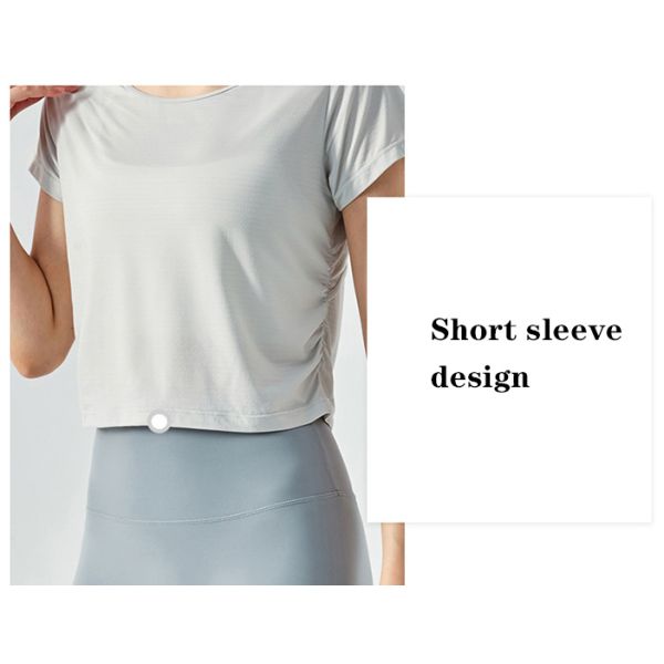 Pleated Nylon Sports Short Sleeve Ladies Yoga Tops Running Fitness T - Shirt