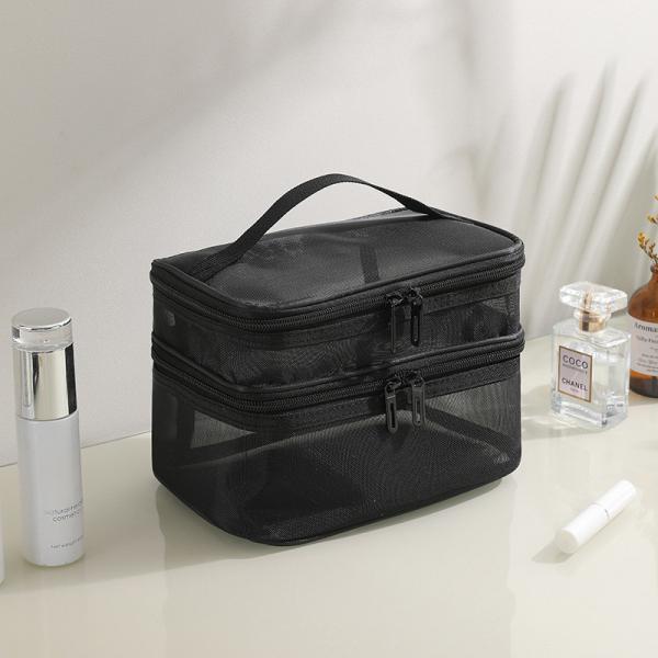 NEW GAUZE MAKEUP BAG LARGE CAPACITY TRAVEL SIMPLE PORTABLE TOILETRY BAG DOUBLE LAYER PORTABLE COSMETIC STORAGE BAG