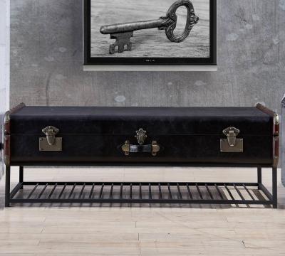 Iron Frame Black Television Stand , Living Room TV Stand Vintage Slate Leather Wood Strip