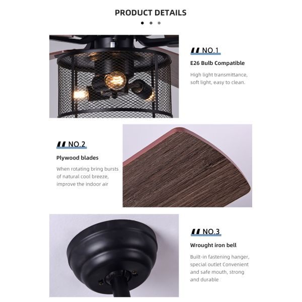 Home Office 5 Plywood 2000LM Crystal Ceiling Fan Light With DC AC Motor