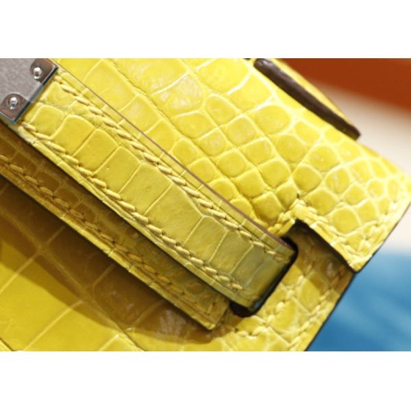 Womens Handhold Yellow 22cm Crocodile Skin Bag With Square Shape