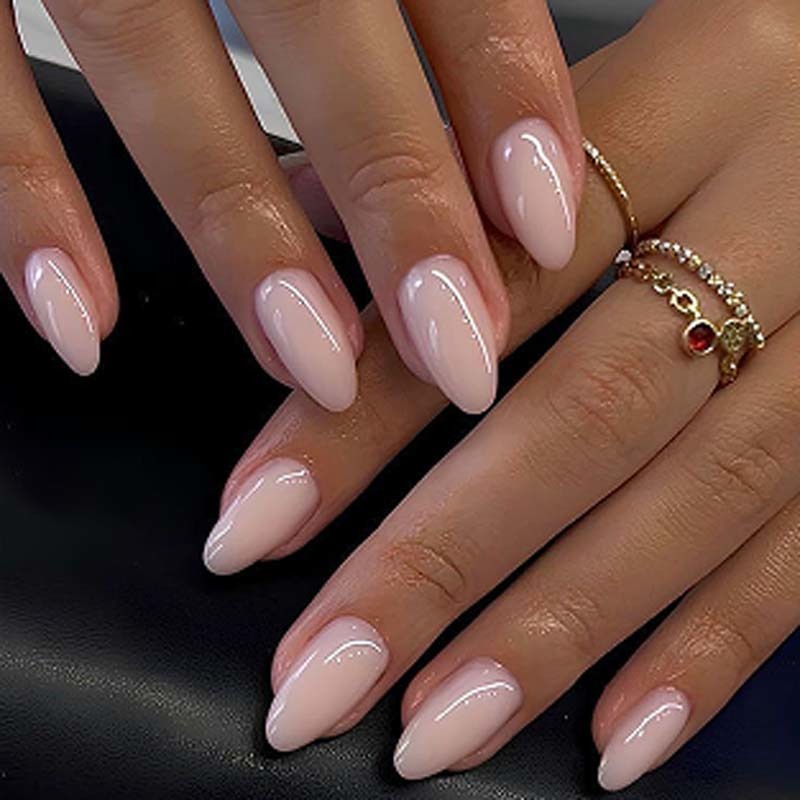 Milk Pink Solid Color Fake Nails 24pcs Glossy Press On Nails ABS