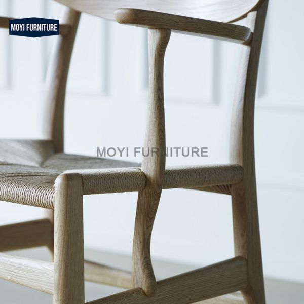 MOYI Restaurant Furniture Curved Back Accent Solid Wood Dining Rope Seat Dining Chair