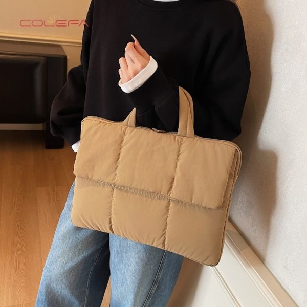 Fall New Arrival Stylish Solid-Color Bags Minimalist Niche Checkered Briefcase Women Casual Lightweight Polyester Everyday Commuting Laptop Bag