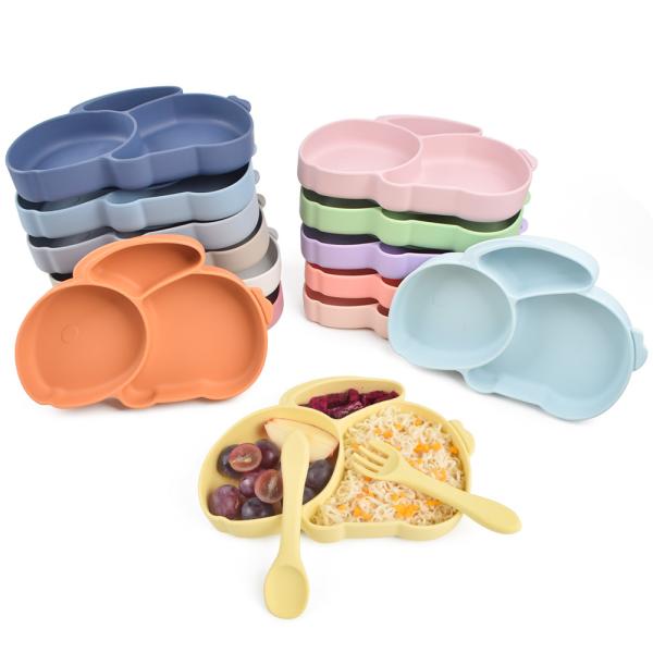 Infants Rabbit Suction Section Plate 100% Silicone Weaning Suction Plates