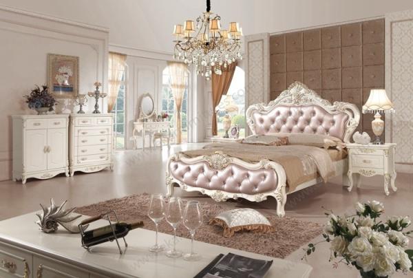 Guangzhou french white leather queen size bed loft bed 6028