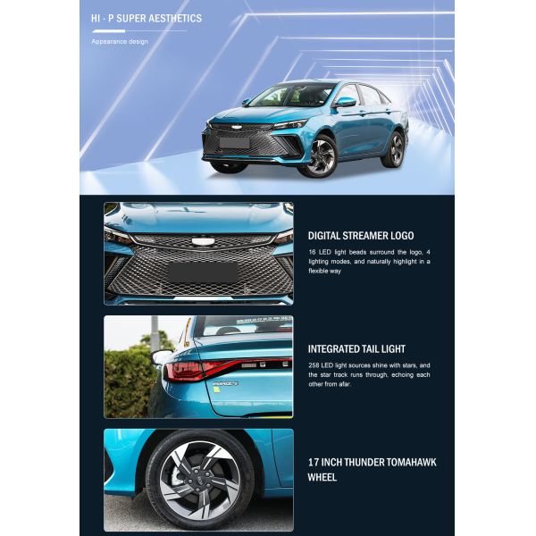 4 Door 5 Seat Body Type and 181PS Maximum Horsepower Emgrand L Raytheon HIP 2022 1.5TD-DHT Pro 100KM Super Net Hybrid Sedan