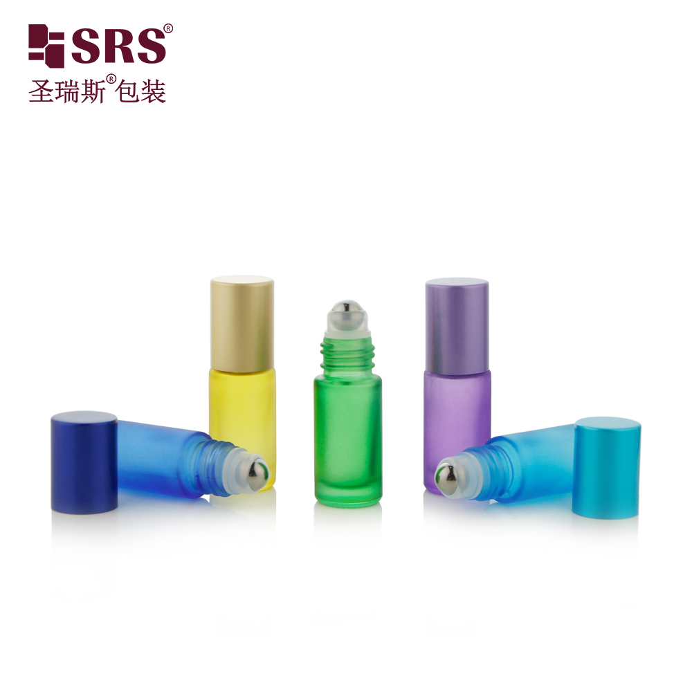 5ml Wholesale Empty Custom Color Glass Roll On Bottle Metal Ball And Plastic Cap For Travel Perfume Oil