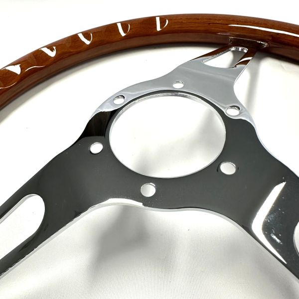 16 inch Wood Steering Wheels For Vintage Car Wooden Rims Chrome Spokes