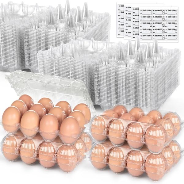 Count Plastic Egg Cartons, With 60PCS Date Labels, Bulk Cheap Clear Reusable Egg Containers For Fresh Medium Eggs Storage, Suitable For Farms, Families, Markets Display