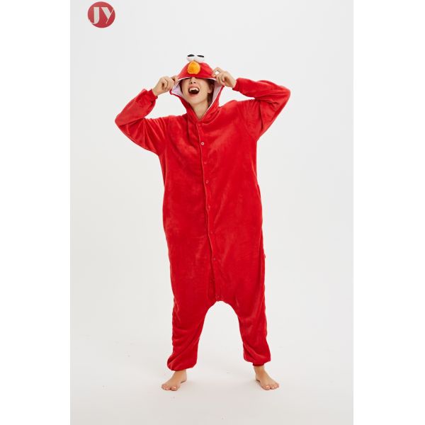 Cute Flannel Women'S Cartoon Pajamas , Elmo Kigurumi Animal Onesies Sleepwear