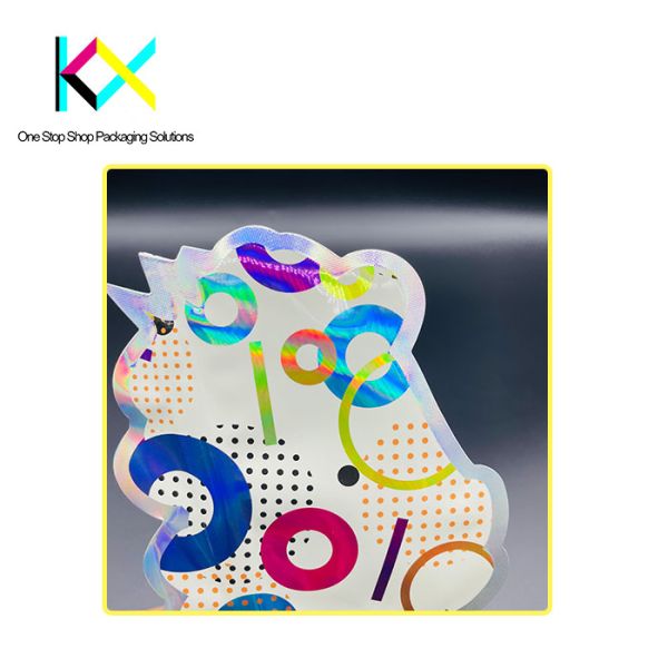 Metal Foil Film Holographic Ziplock Bag Glossy Shaped Stand Up Pouches