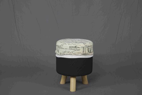 Round Short Footstool Modern Wood Furniture With Removable Canvas Fabric Cover