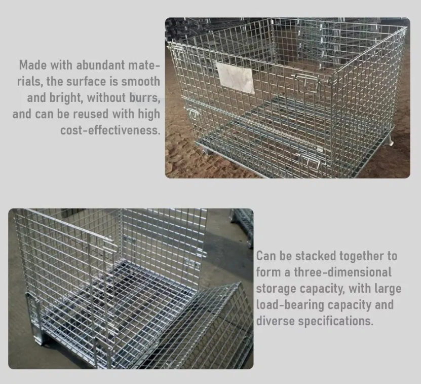 Industry Bulk Storage Stackable Stillage Cage Folding Galvanized 800x1200 Wire Mesh