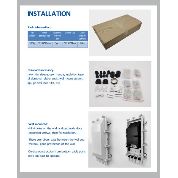 4 gris plástico montado en la pared al aire libre del recinto óptico del empalme de la base de los puertos 256
