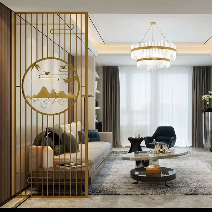 Modern Stainless Steel Screen Partition Metal Grille Carved Folding Room Divider